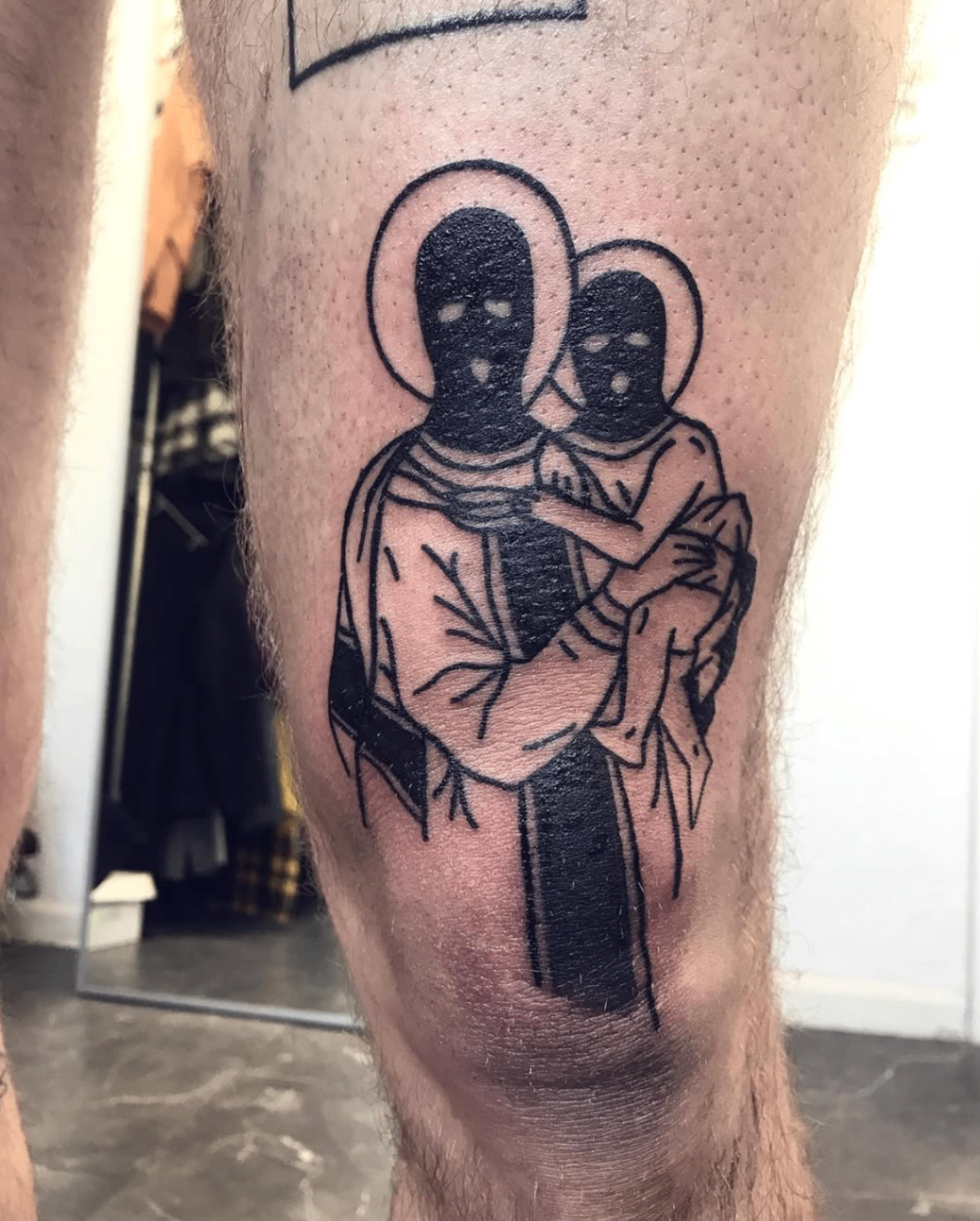 Blackwork madonna and child icon